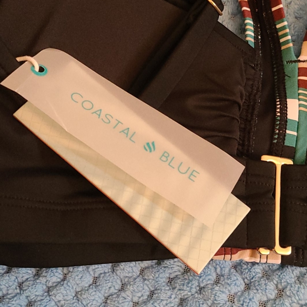 Coastal Blue Bandeau V Neck Halter Bikini Top - Picture 4 of 5
